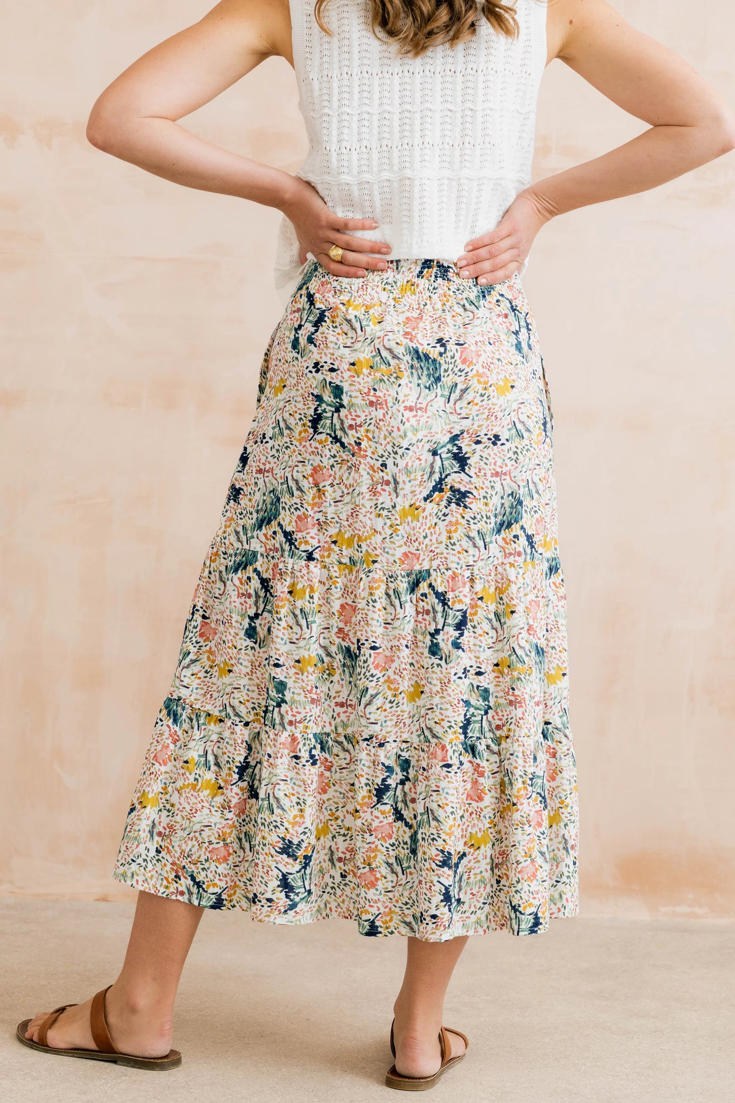 Lily & Me | Evie Organic Cotton Ditsy Printed Midi Skirt | Ecru
