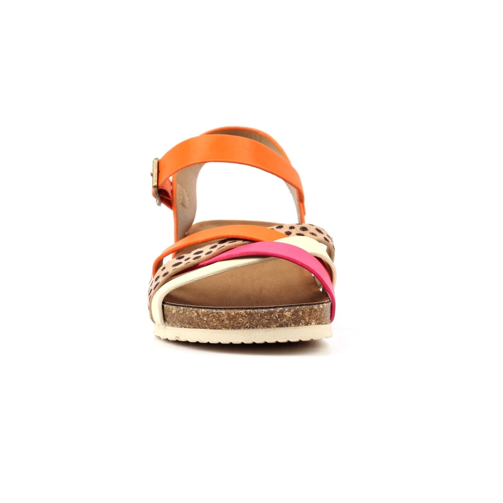 Single sandal with orange strap on a white background