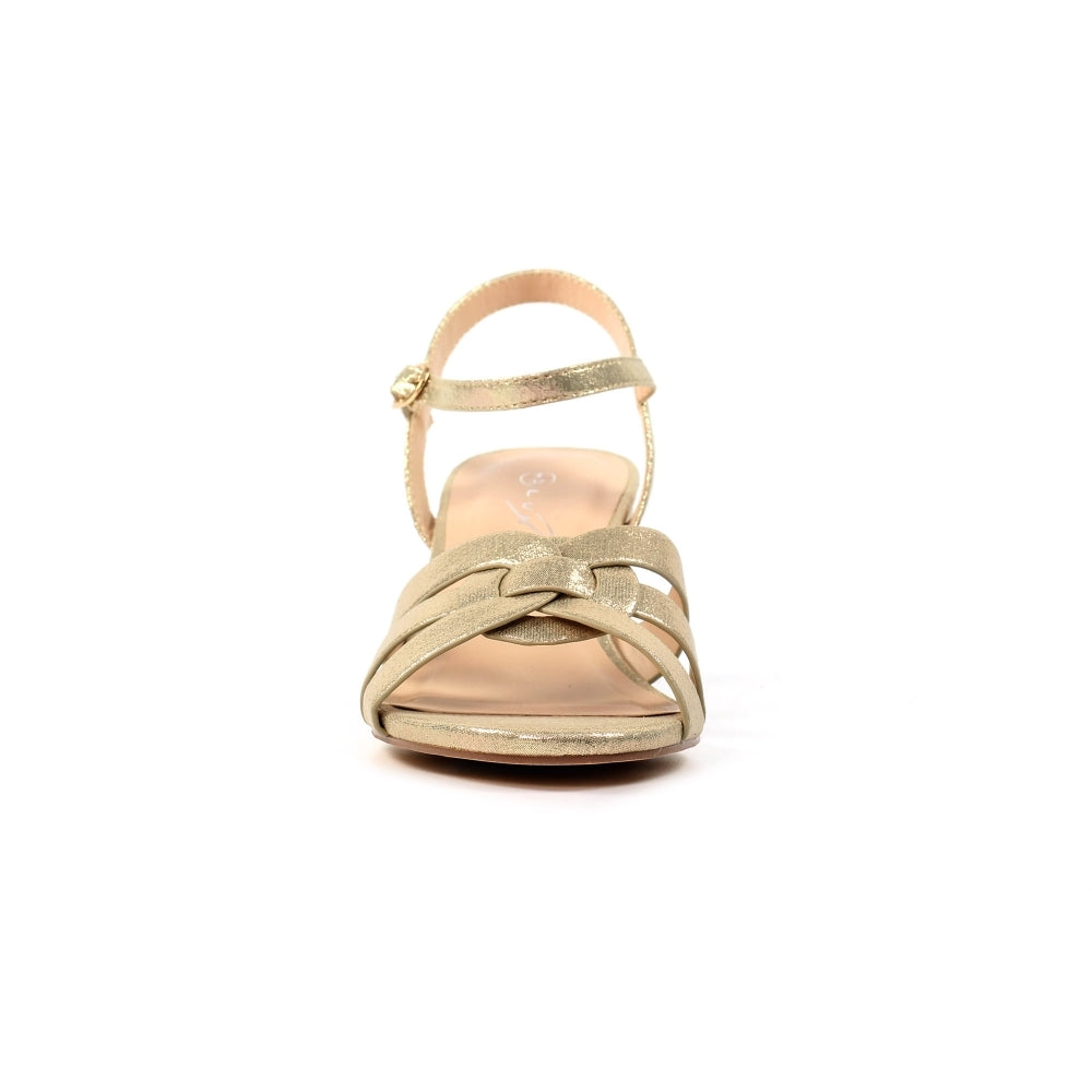 Gold sandal with a strap on a white background