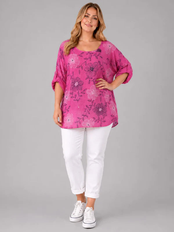 Curve Cotton Floral Box Top | Fuchsia