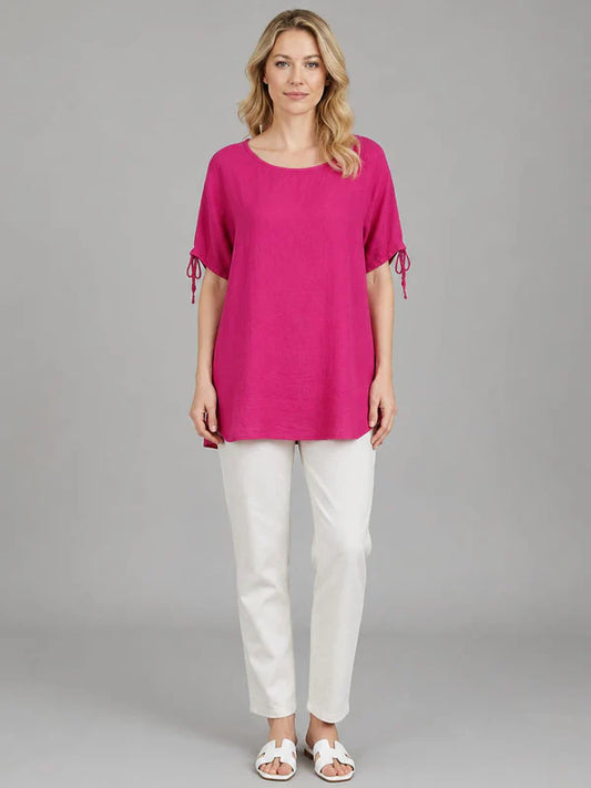 Solid Linen Lagenlook Casual Tunic | Fuchsia