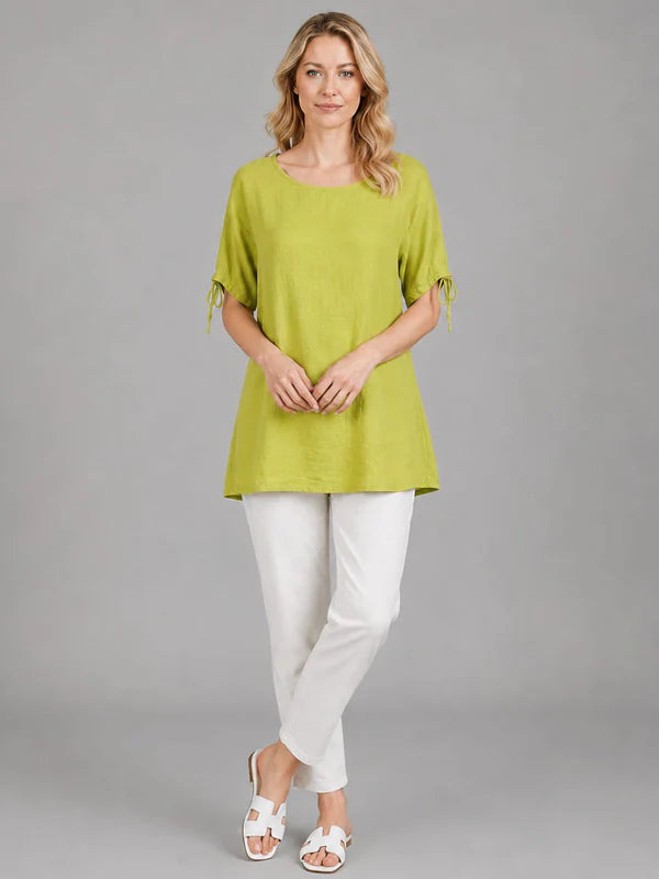 Solid Linen Lagenlook Casual Tunic | Lime