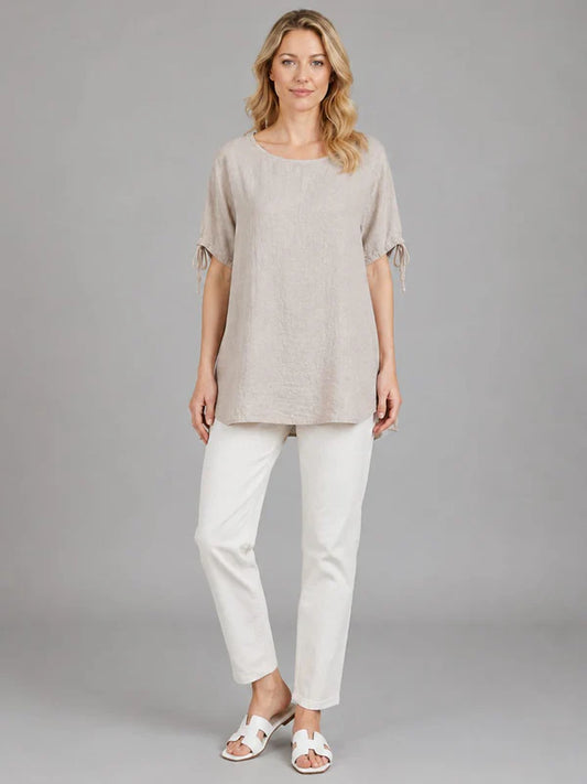 Solid Linen Lagenlook Casual Tunic | Beige