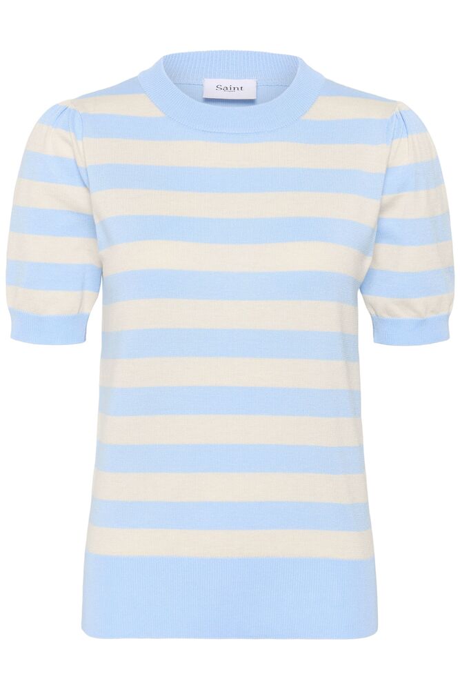 Striped shirt with blue and beige colors on a white background