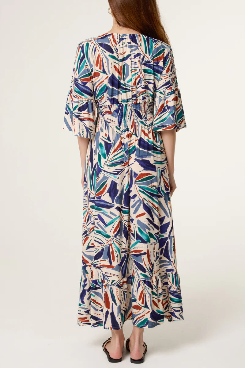 Brushstroke Empire Bust Dress | Cream & Navy