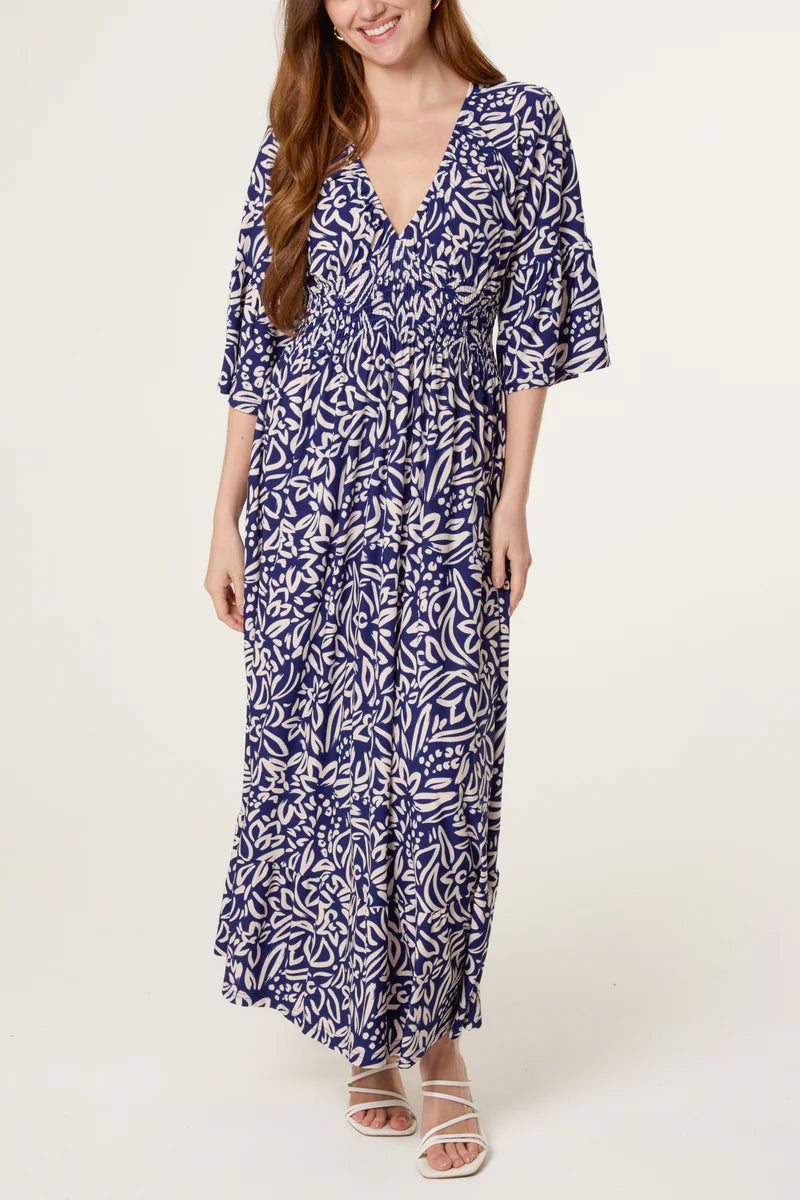 Doodle Flowers Empire Bust Dress | Navy