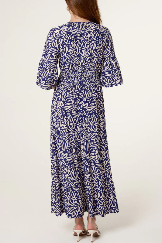 Doodle Flowers Empire Bust Dress | Navy