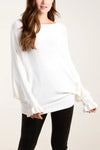 Boat Neck Ruffled Sleeve Jumper | Cream