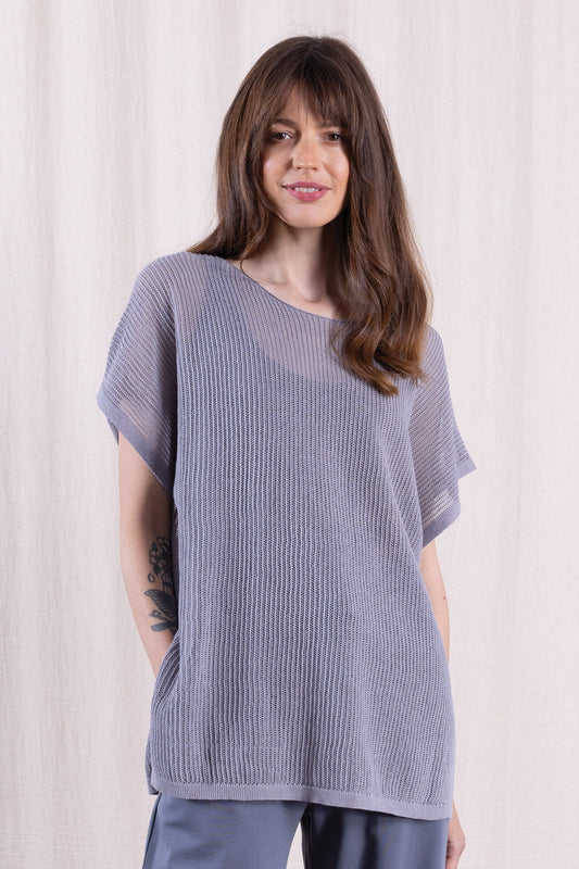 Nomads | Linen/Cotton Open Knit Top | Grey