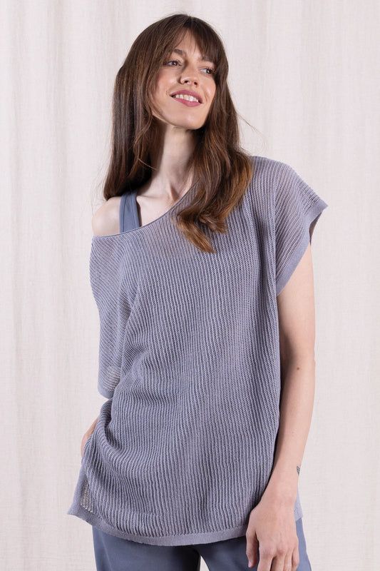 Nomads | Linen/Cotton Open Knit Top | Grey