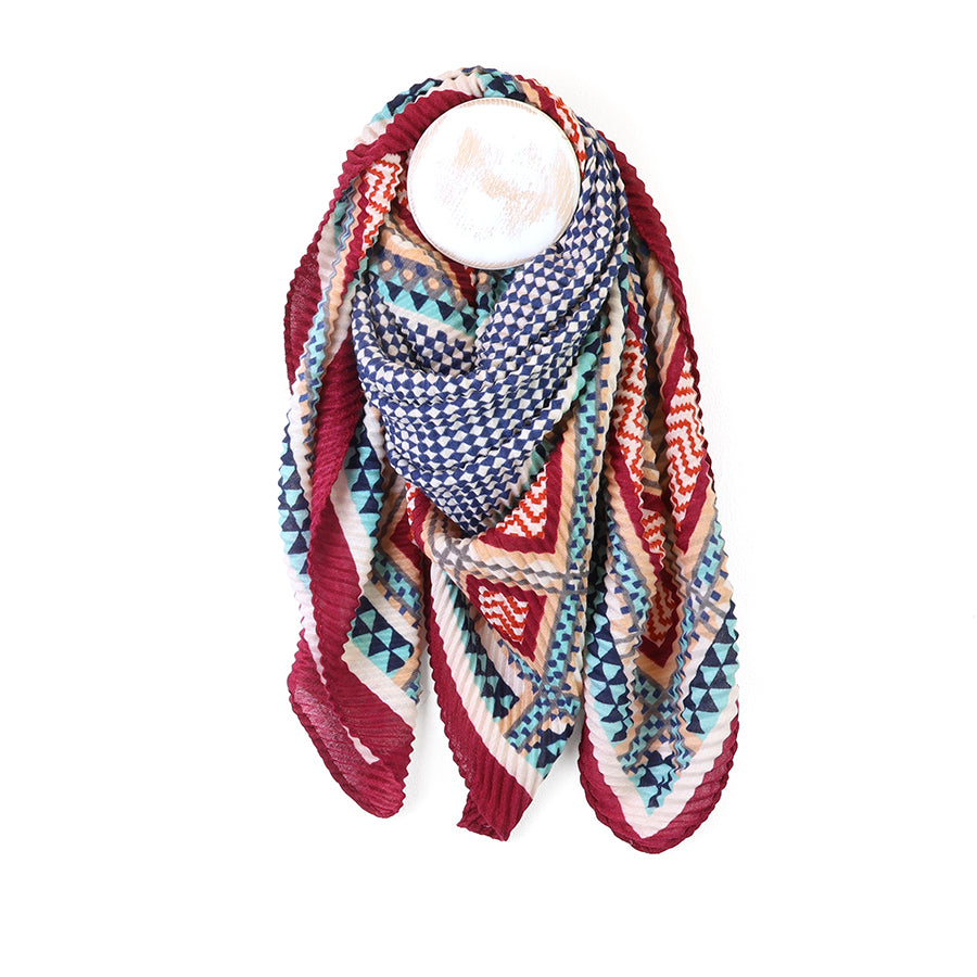 Multicolored patterned scarf on a white background