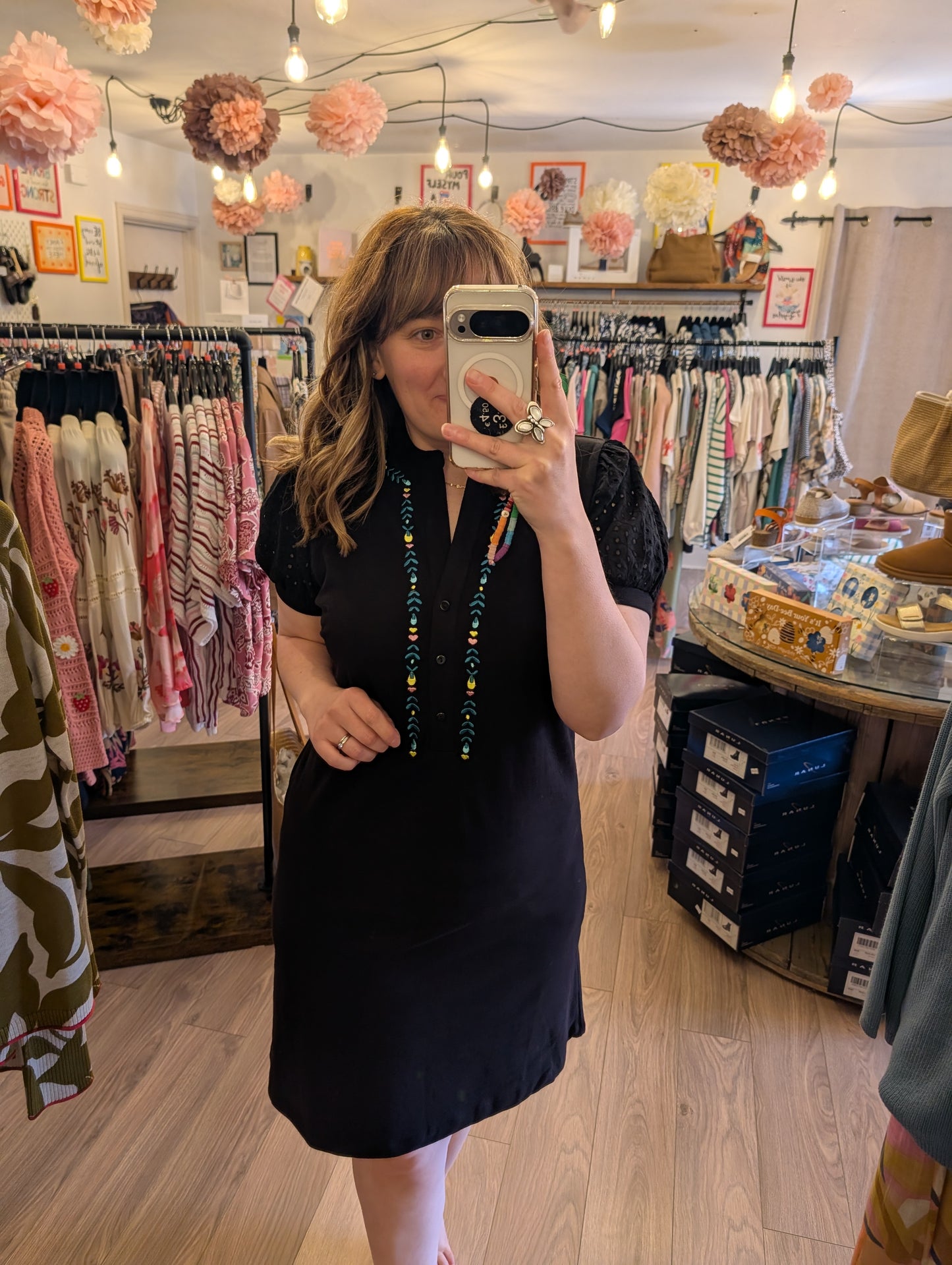 Sugarhill | Kiera Jersey Tunic Embroidered Dress | Black