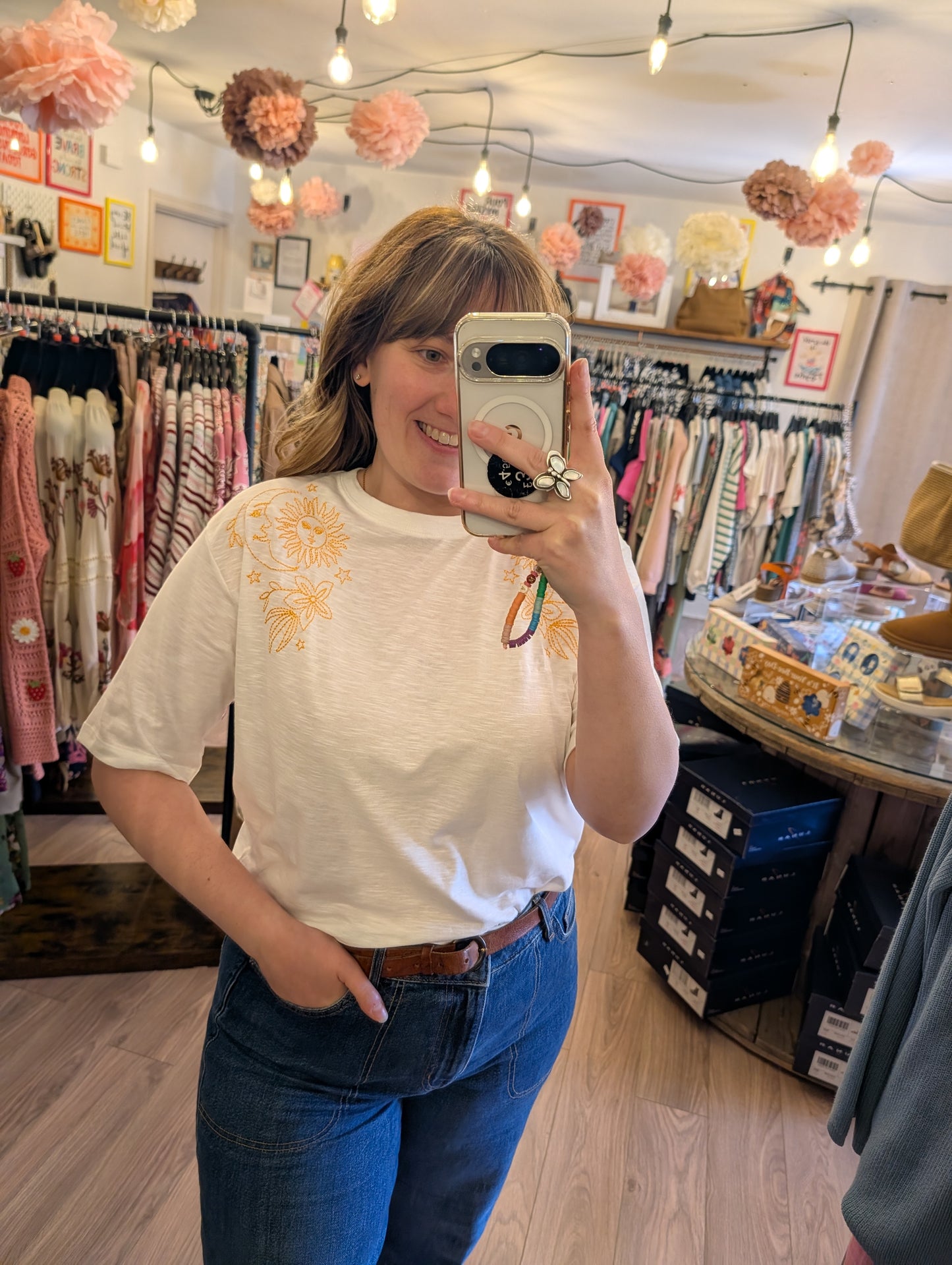 Sugarhill | Kinsley Relaxed T-Shirt | Off White, Solstice Embroidery