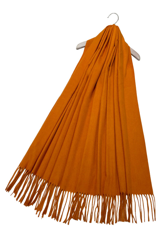 Plain Cashmere Blend Tassel Scarf | Honey