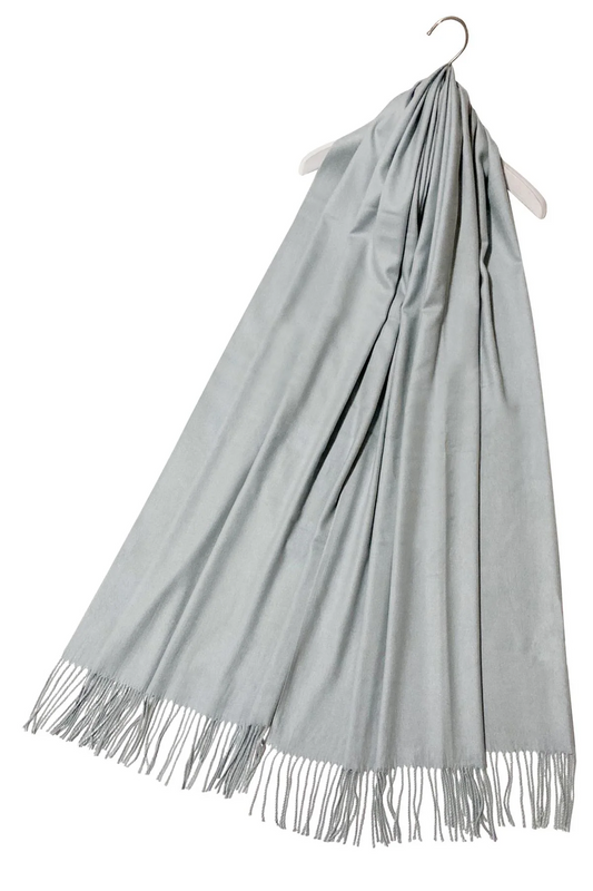 Gray scarf with fringes on a white background