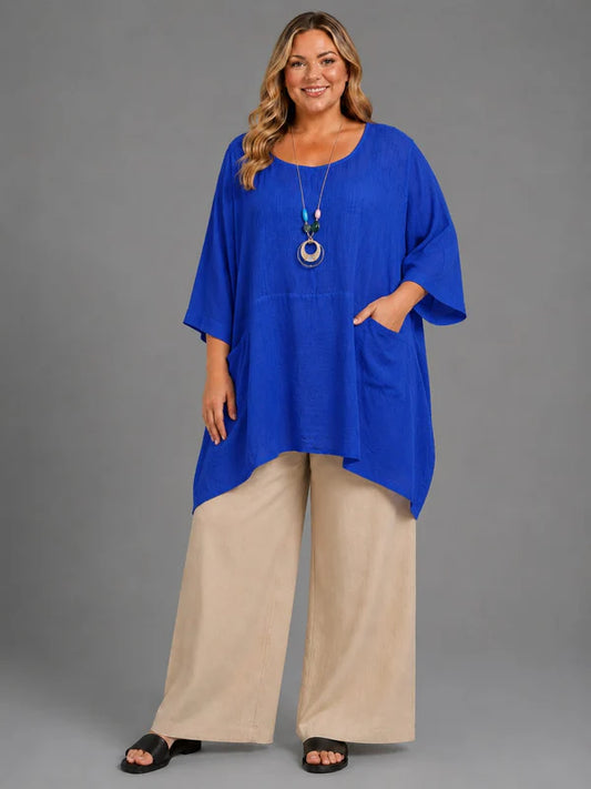 Curve Solid Cotton Lagenlook Pocket Tunic Top | Royal Blue