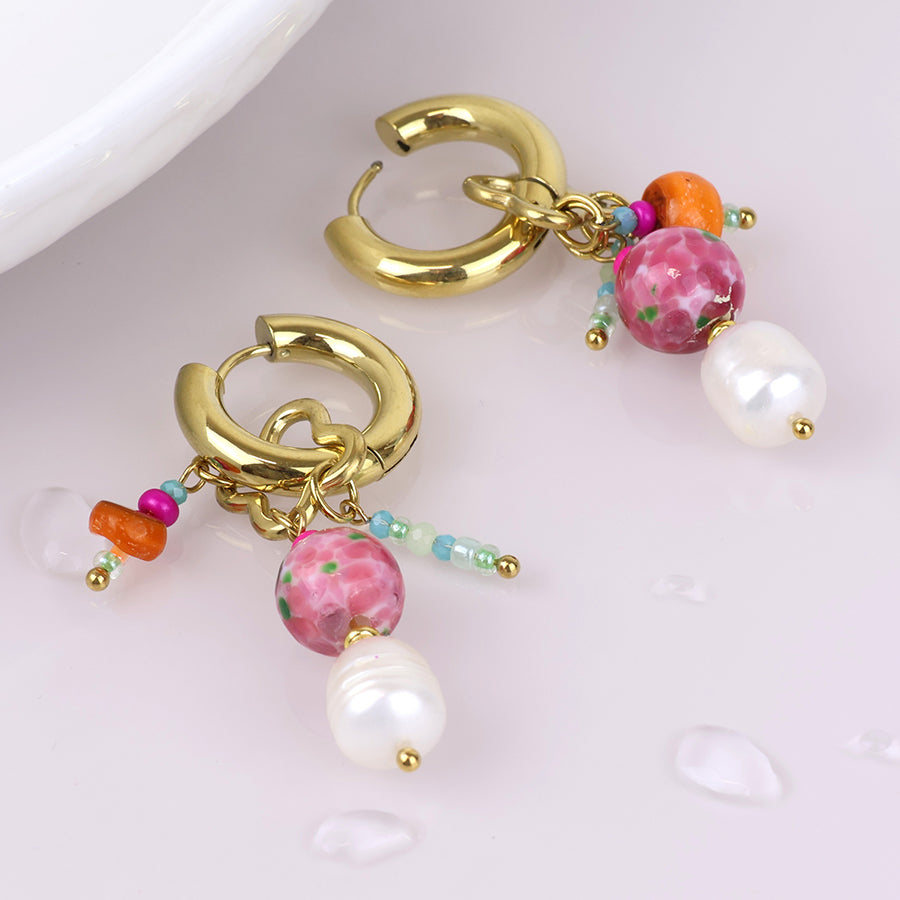 POM | Waterproof Gold Plated Hoop & Bead Cluster Earrings - Blossom Boutique Online  