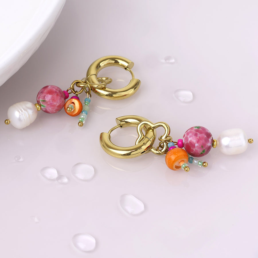 POM | Waterproof Gold Plated Hoop & Bead Cluster Earrings - Blossom Boutique Online  