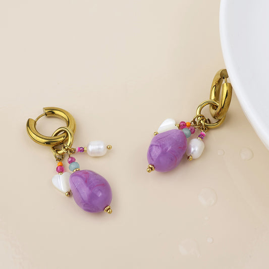 POM | Waterproof Gold Plated Hoop & Purple Cluster Earrings - Blossom Boutique Online  