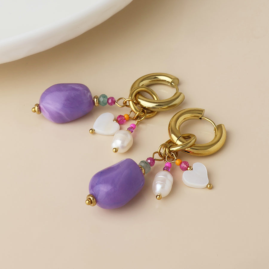 POM | Waterproof Gold Plated Hoop & Purple Cluster Earrings - Blossom Boutique Online  