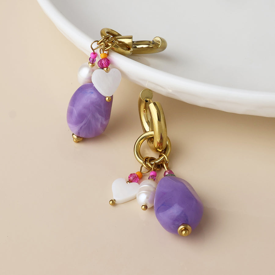 POM | Waterproof Gold Plated Hoop & Purple Cluster Earrings - Blossom Boutique Online  
