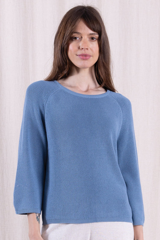 Nomads | Organic Cotton 3/4 Sleeve Jumper | Cornflower Blue