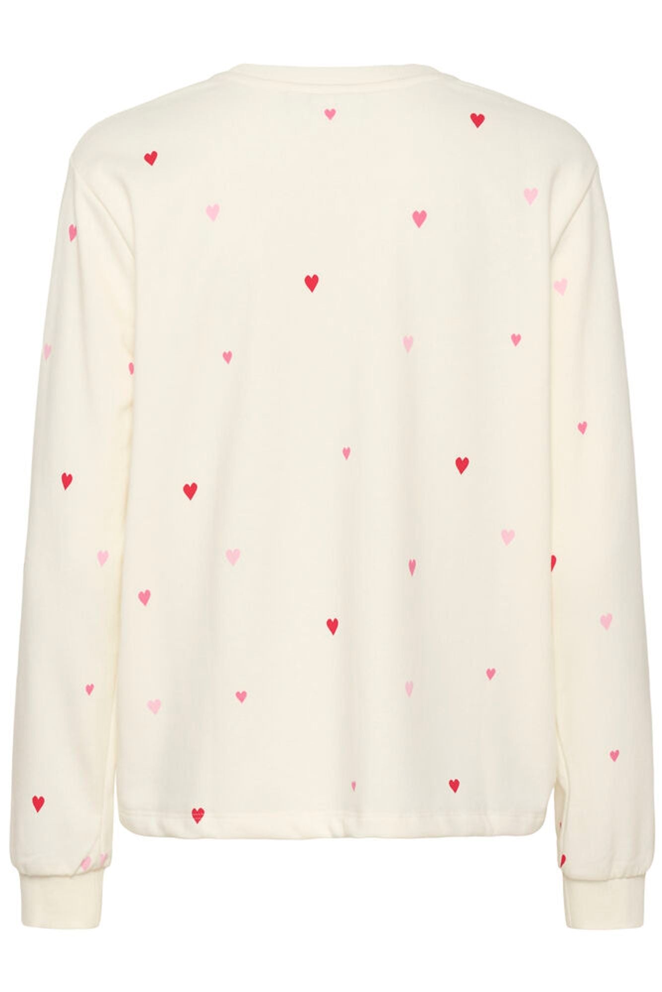 White sweater with red heart patterns on a white background