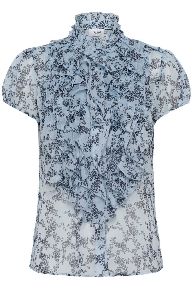 Light blue floral blouse on a white background