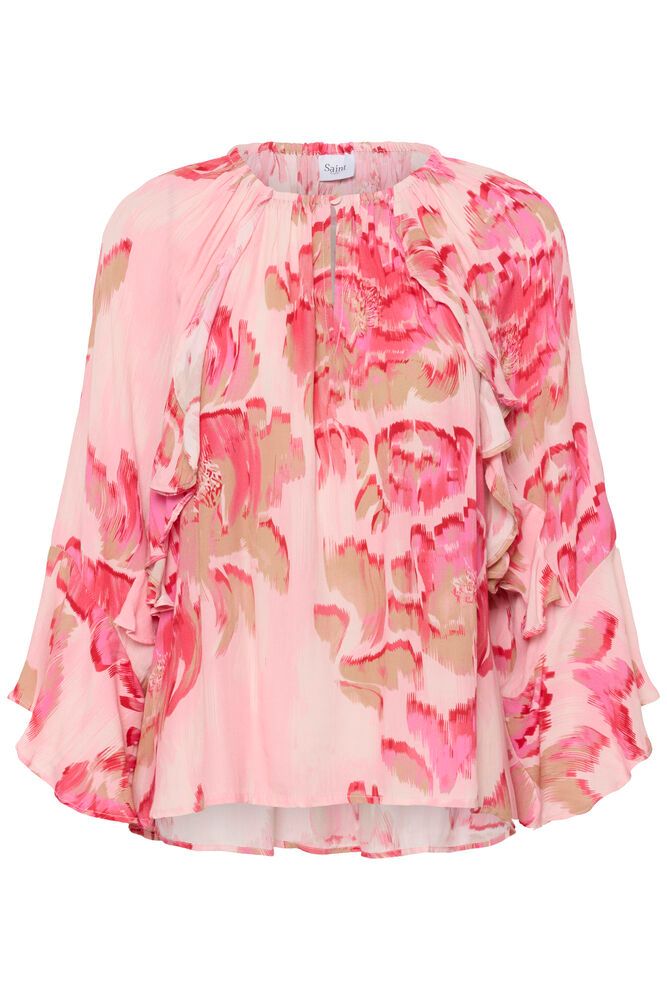 Pink floral blouse on a white background