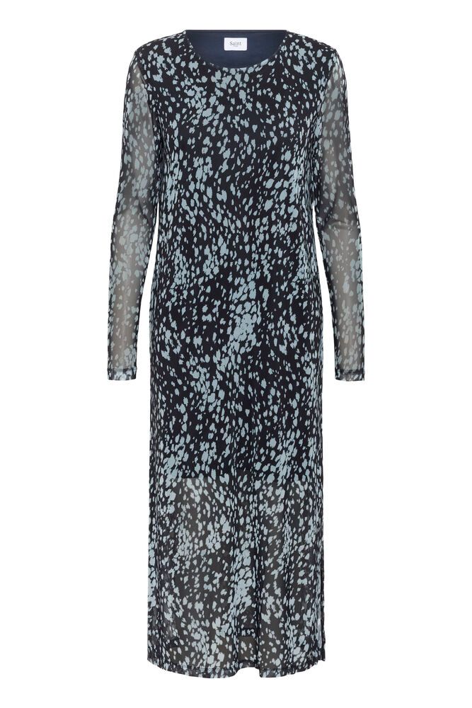 Long-sleeve dress with a floral pattern on a white background