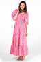 Sarta | Chevron Print Tiered Maxi Milkmaid Dress | Pink