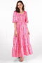 Sarta | Chevron Print Tiered Maxi Milkmaid Dress | Pink