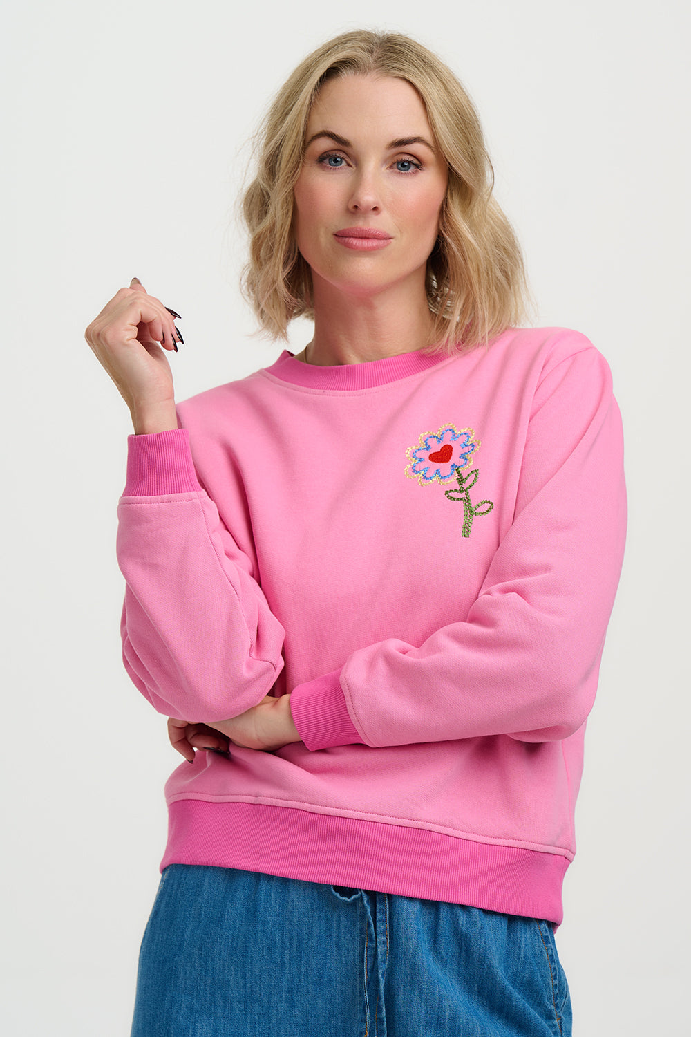 Sugarhill Brighton | Mindy Blouson Sleeve Sweatshirt | Pink - Blossom Boutique Online  