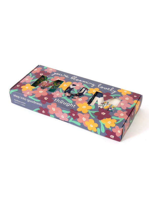 Floral-themed product packaging with text on a white background