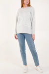 Oui Embroidered Jumper | Grey