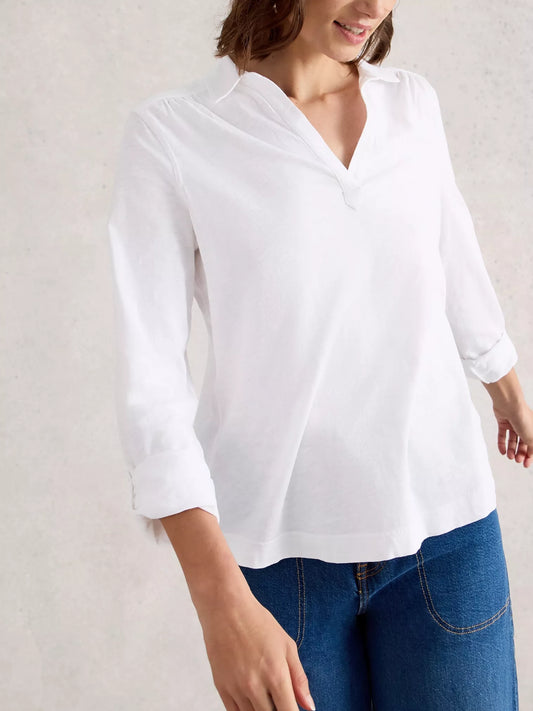 White Stuff | Allie Long Sleeve Jersey Shirt | Brilliant White - Blossom Boutique Online  