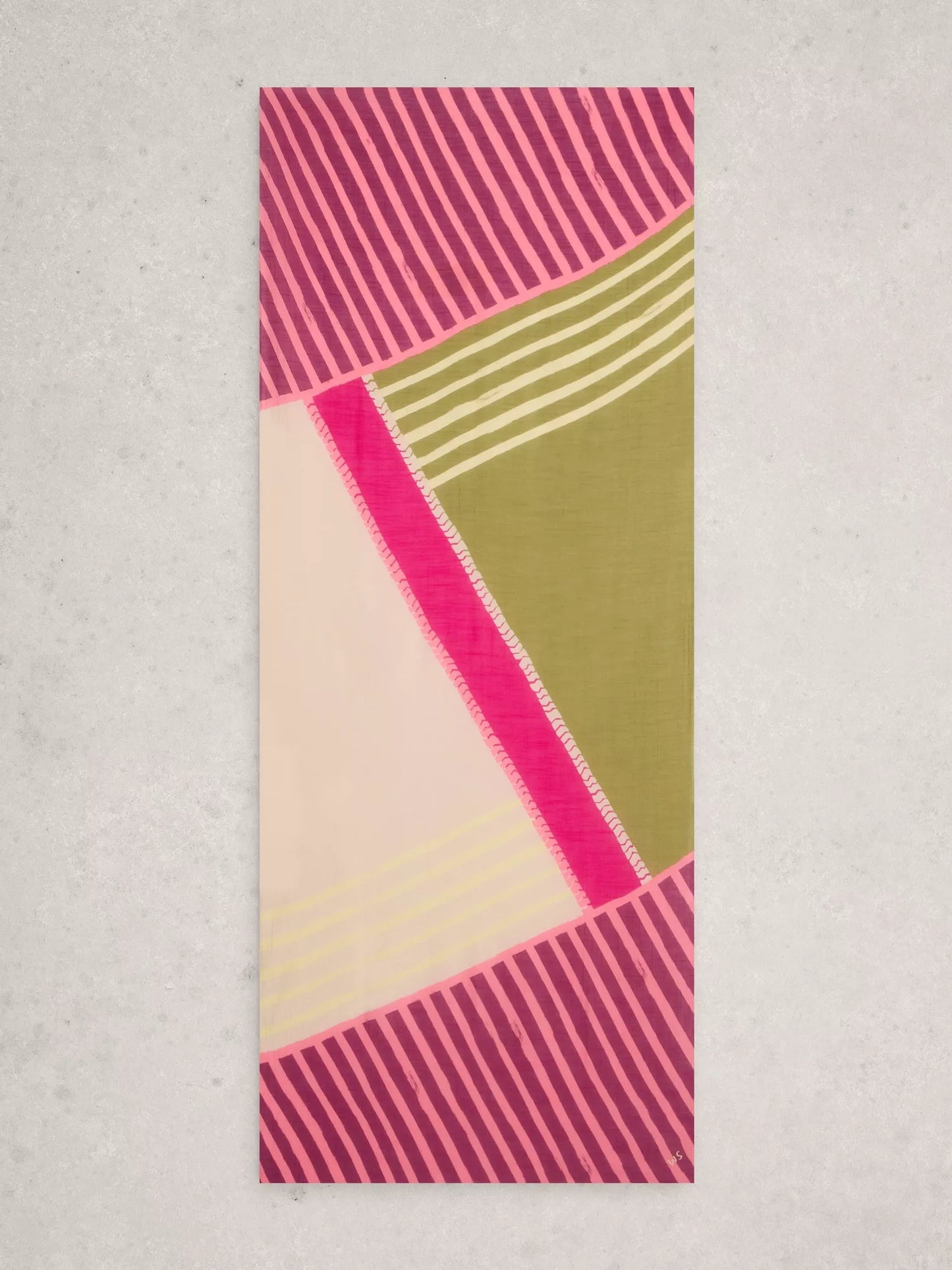 Rectangular fabric sample with geometric pattern on a light gray background