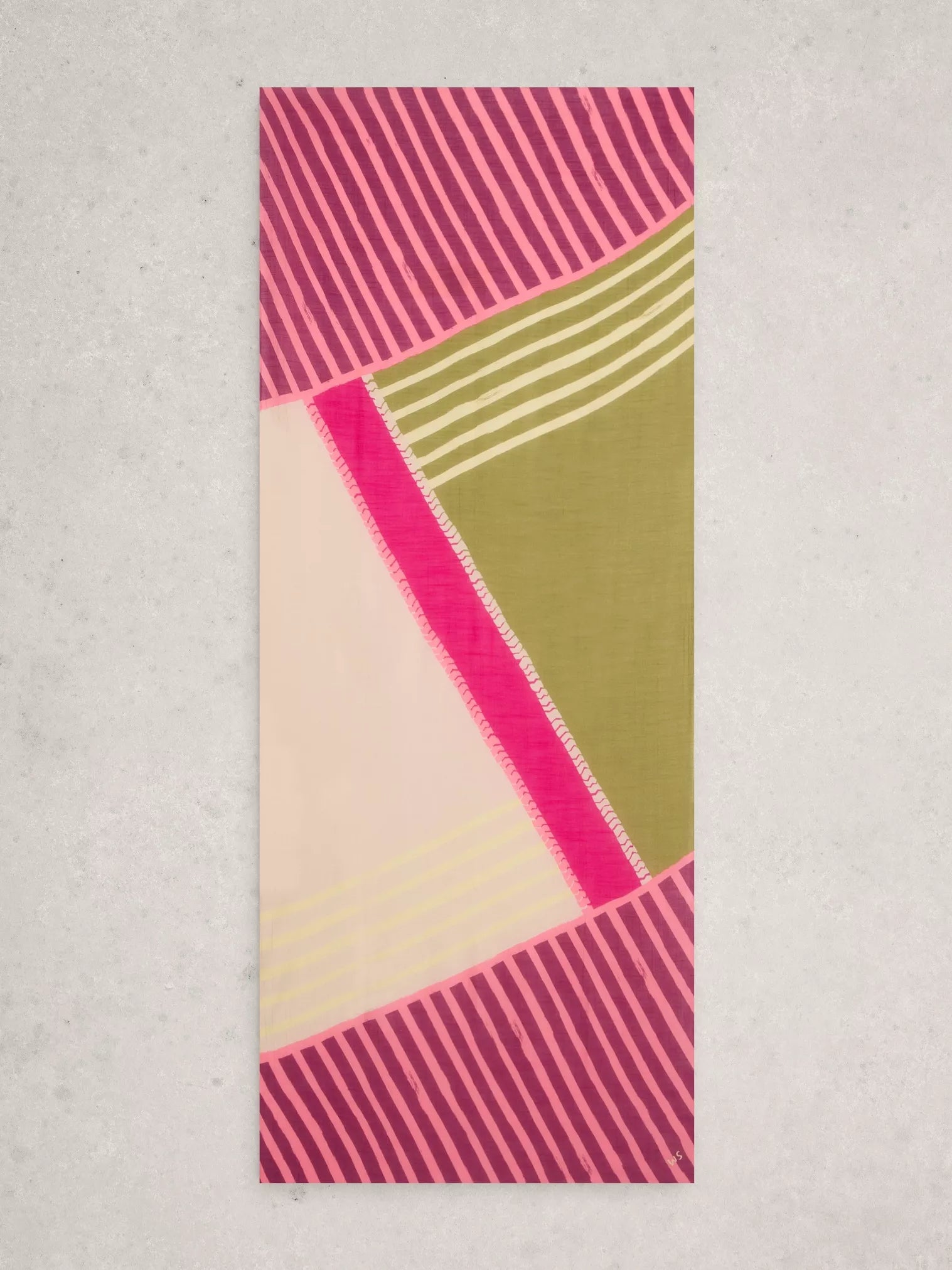 Rectangular fabric sample with geometric pattern on a light gray background
