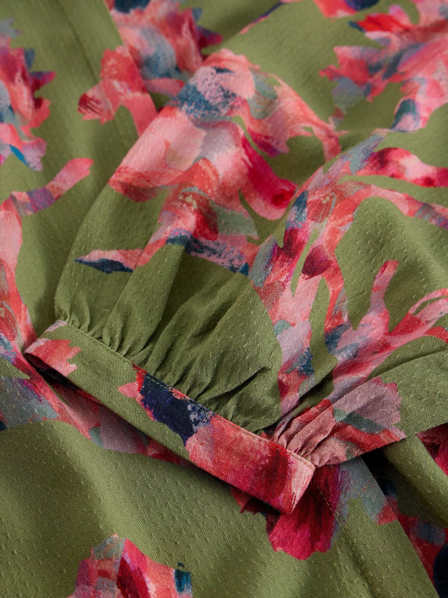 Close-up of a floral dress with a green background