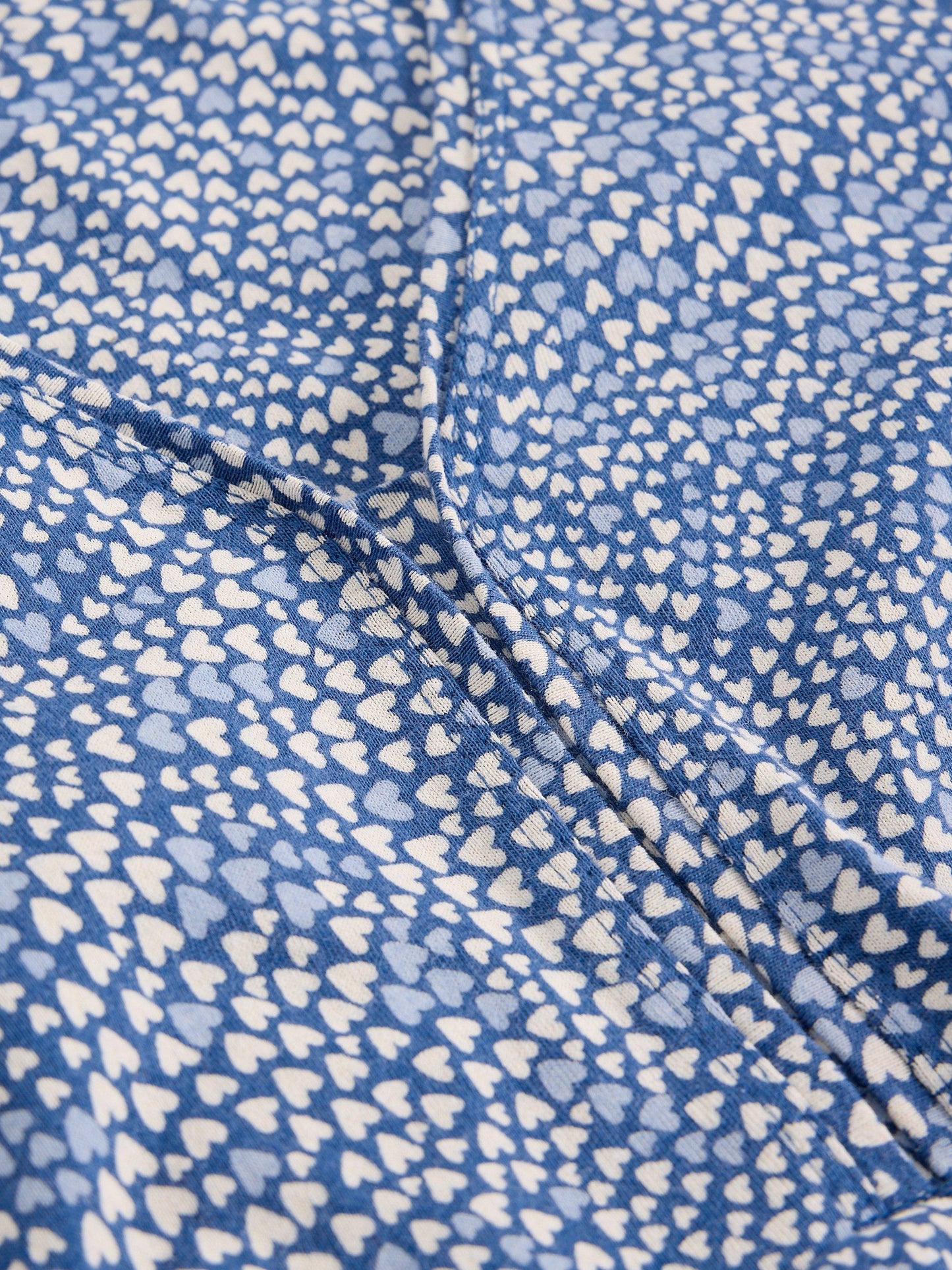 Close up detail of blue and white heart print