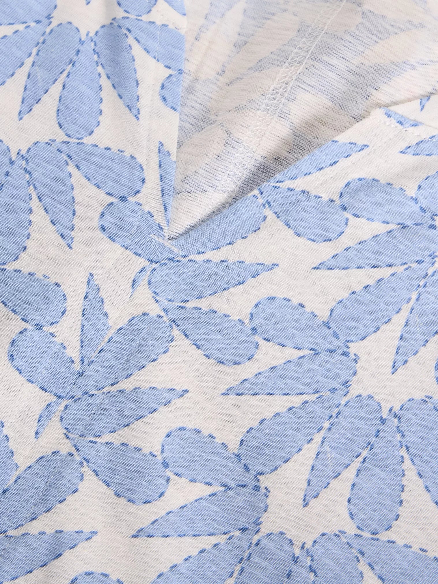 Close-up of blue leaf pattern fabric
