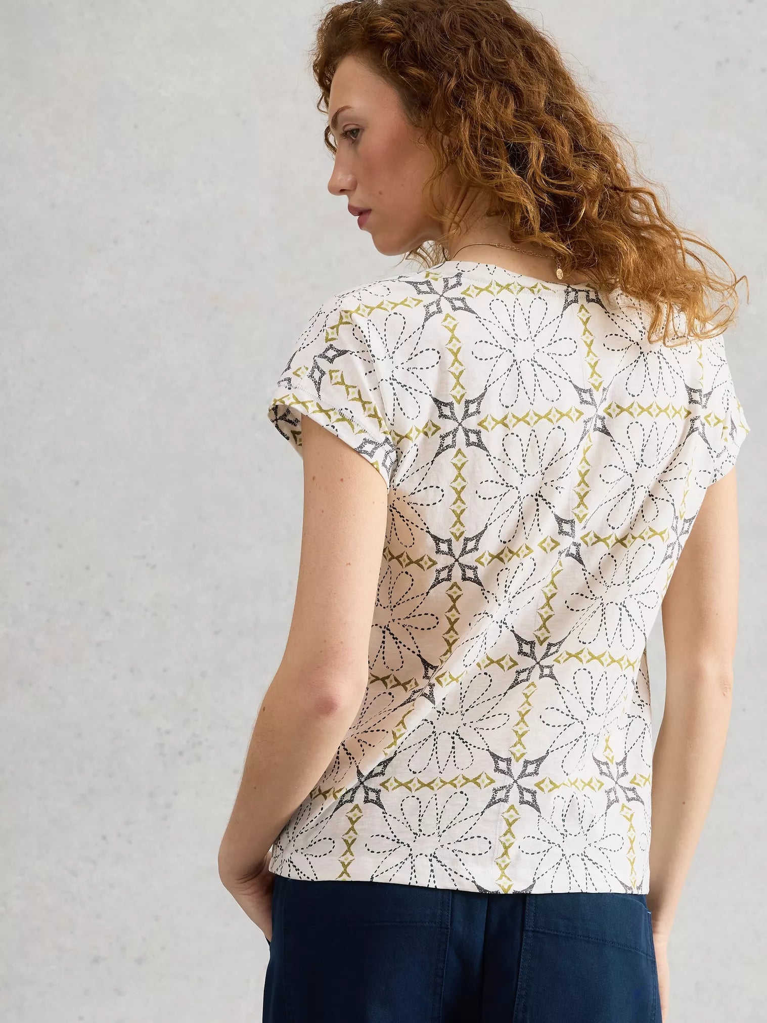 White Stuff | Nelly Notch Neck Short Sleeve T-Shirt | White Print - Blossom Boutique Online  