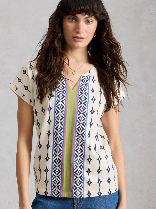 White Stuff | Nelly Notch Neck Short Sleeve T-Shirt | White Multi - Blossom Boutique Online  