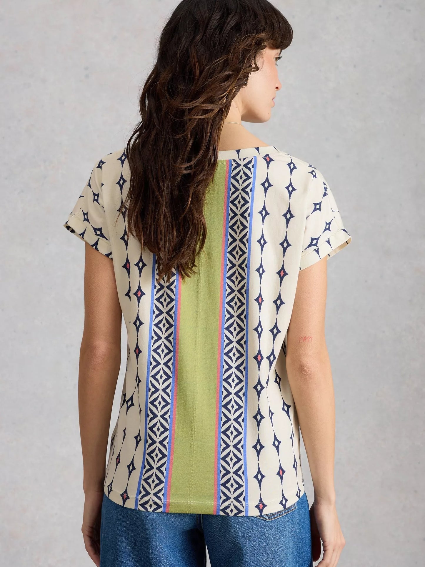 White Stuff | Nelly Notch Neck Short Sleeve T-Shirt | White Multi - Blossom Boutique Online  