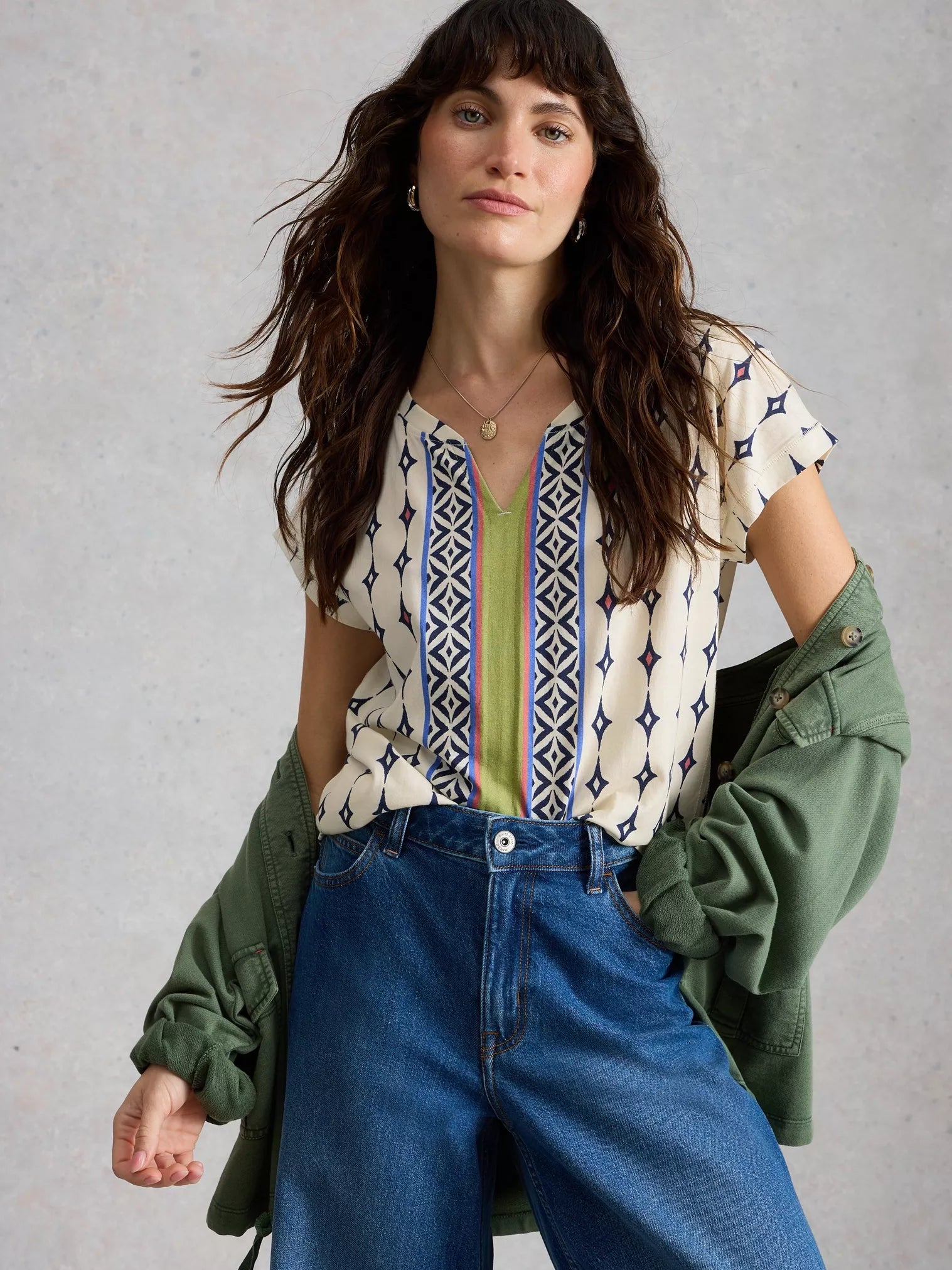 White Stuff | Nelly Notch Neck Short Sleeve T-Shirt | White Multi - Blossom Boutique Online  