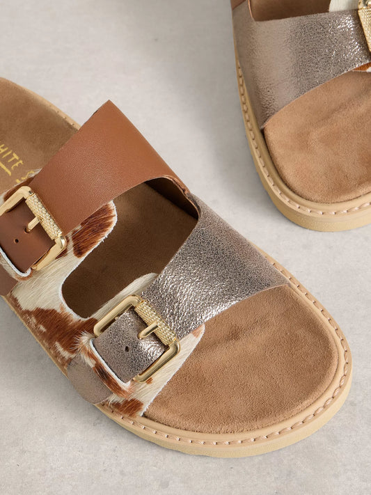 White Stuff | Patty Footbed Slider | Tan Cow
