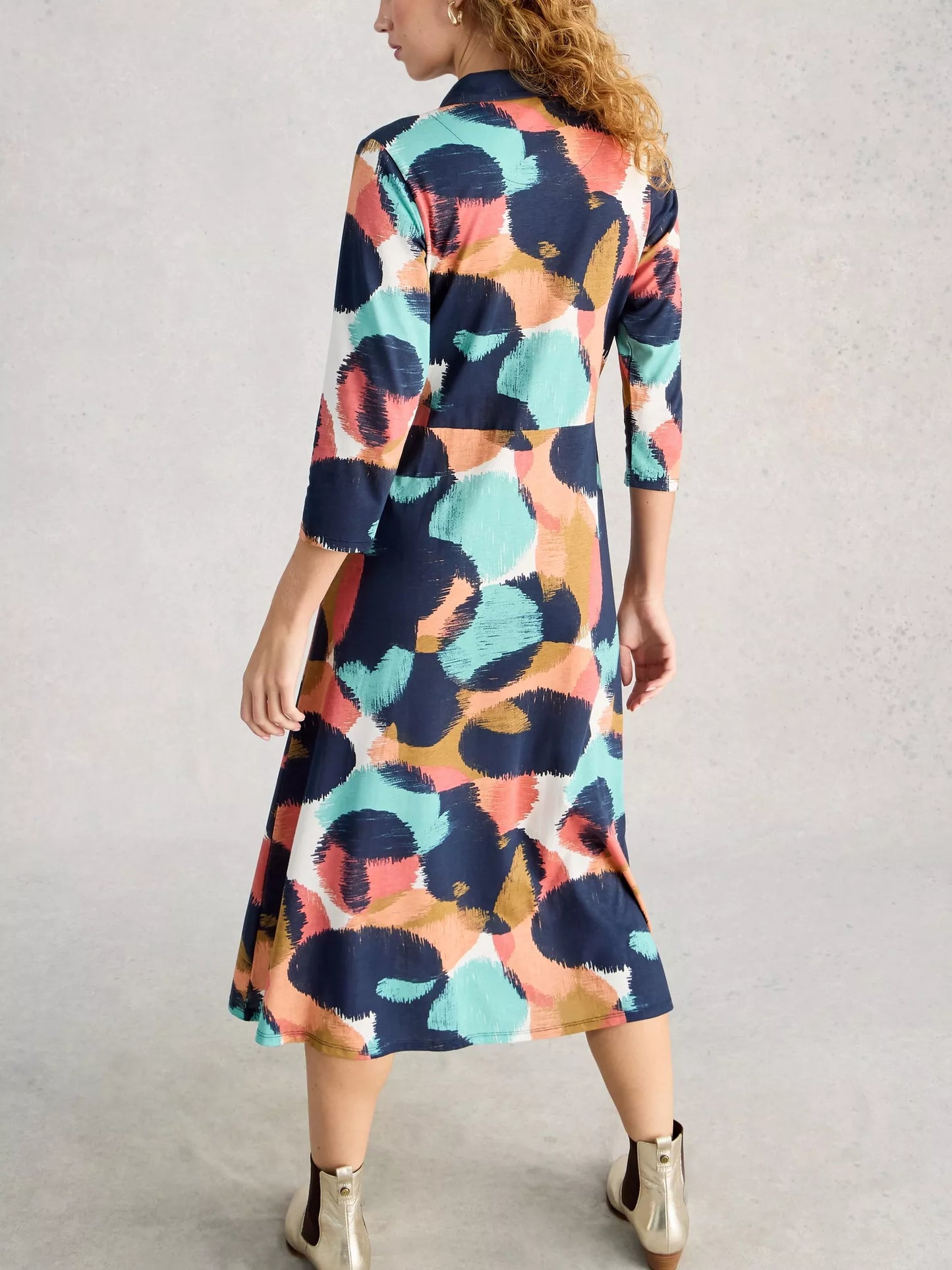 Back view of multi coloured shirt dress