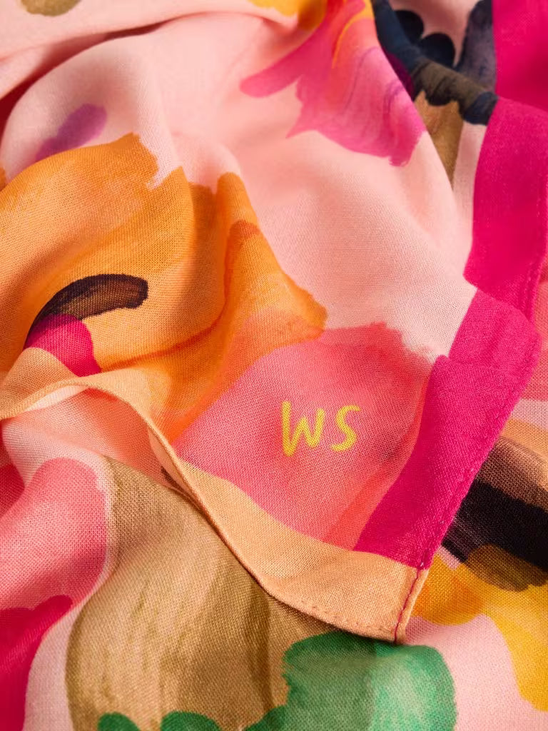 Colorful floral-patterned fabric with 'WS' initials.