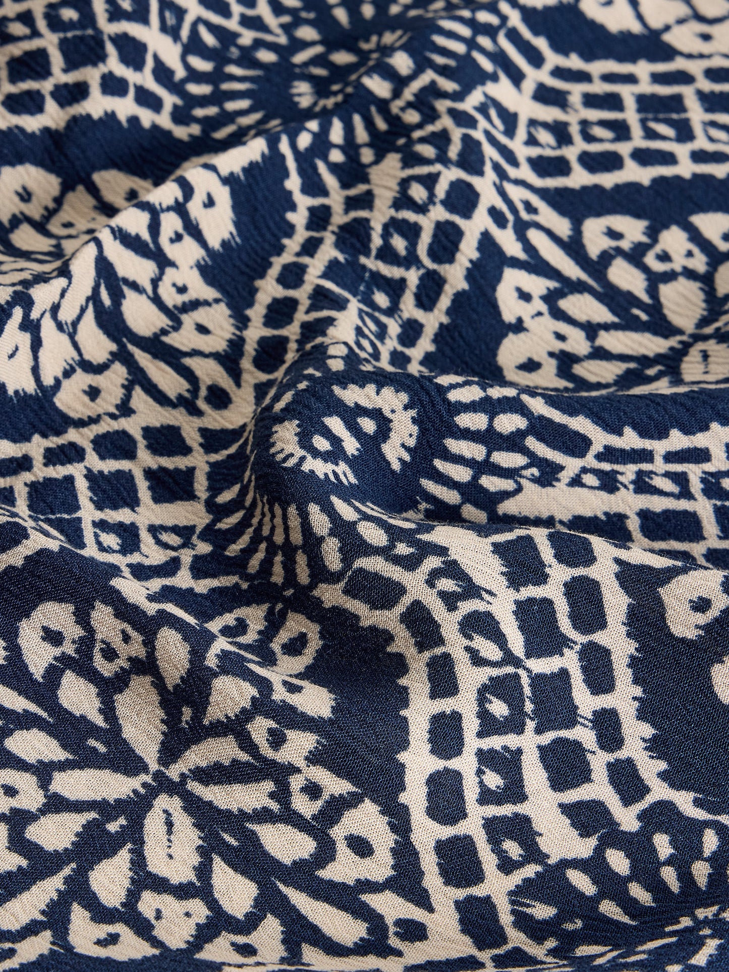 Close-up of blue and white patterned fabric