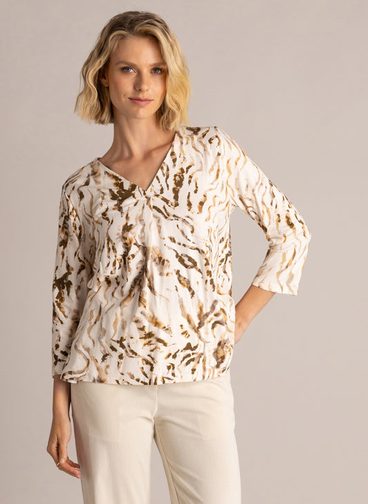 Yest | Sorina Printed V-Neck Top | Beige